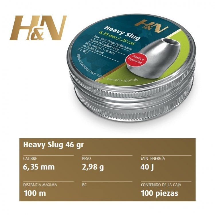 BALINES H&N SLUG HP HEAVY CAL. 6.35 MM (1) & Cal. 6.35mm (.250")
