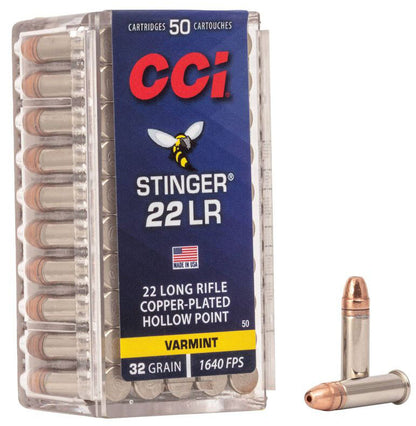 MUNICIÓN CCI STINGER - .22 LR - 32 GRAINS - CPHP & .22 LR 32 GRAINS CPHP