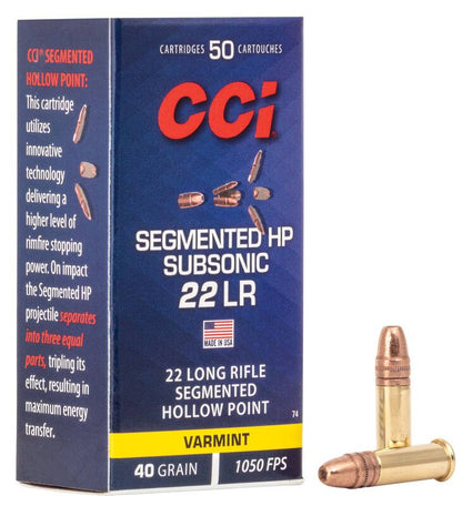 MUNICIÓN CCI SEGMENTED SUBSONIC HP - .22 LR - 40 GRAINS - SHP & .22 LR 40 GRAINS SHP