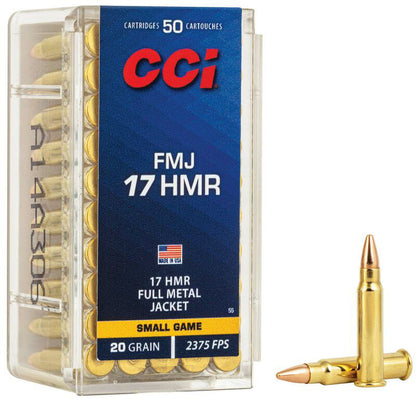 MUNICIÓN METÁLICA CCI - 17 HMR - 20 GRAINS - FMJ & 17 HMR 20 GRAINS FMJ