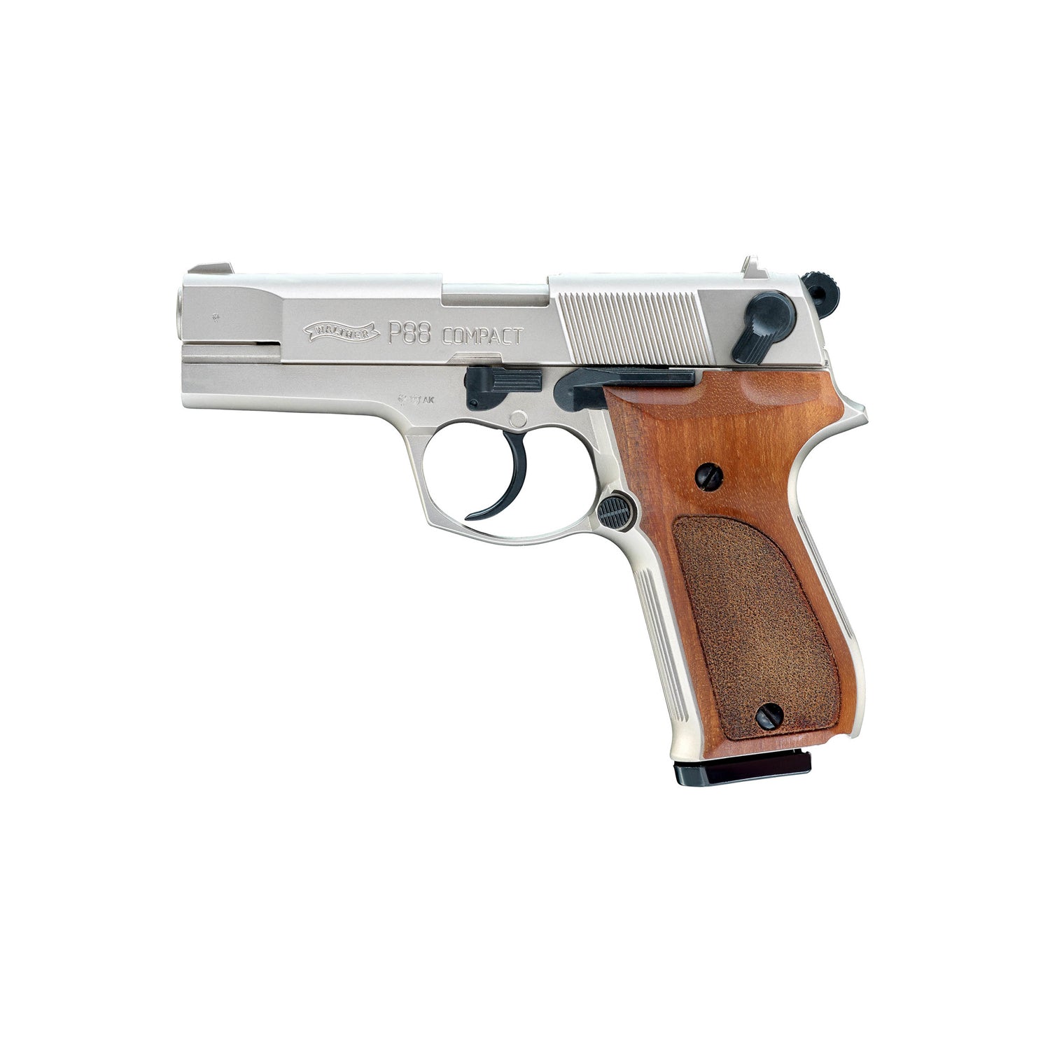 PISTOLA FOGUEO WALTHER P88 COMPACT NÍQUEL - MADERA